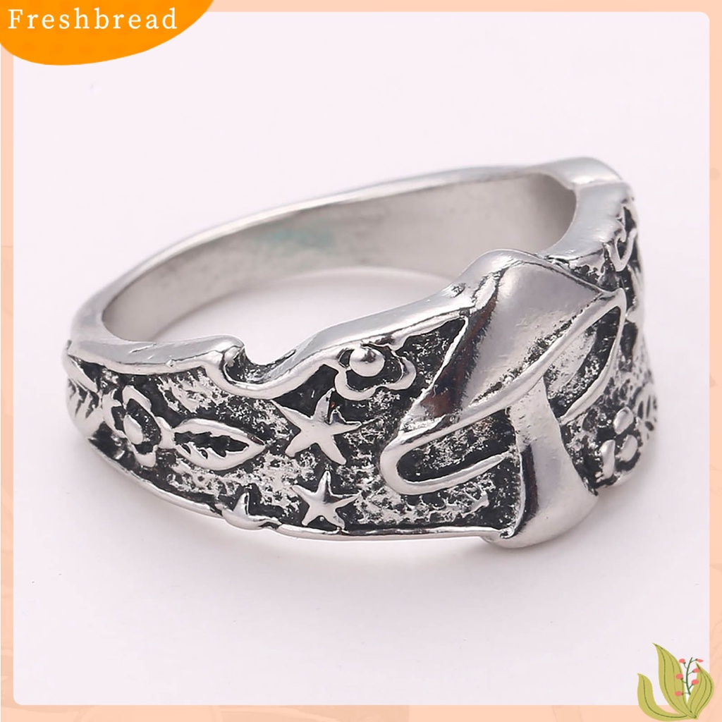 &lt; Freshbread &gt; Paduan Punk Lebar Pria Cincin Jamur Bintang Ukir Jari Cincin Perhiasan Accessaries