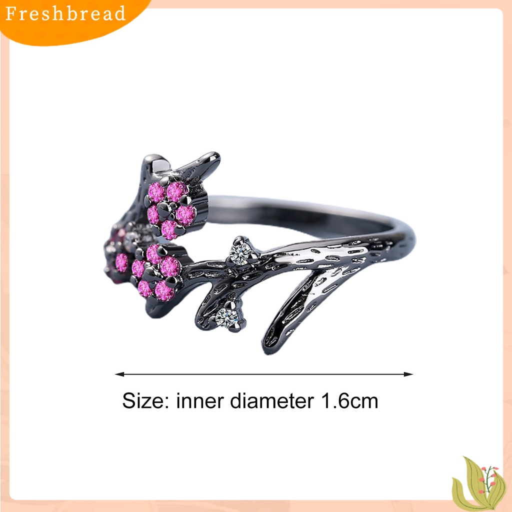 &lt; Freshbread &gt; Cincin Adjustable Open End Copper Blooming Plum Flower Rhinestone Ring Untuk Pakaian Sehari-Hari