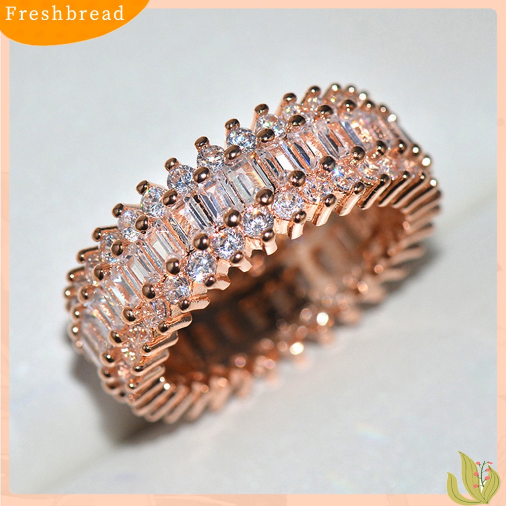 &lt; Freshbread &gt; Wanita Kreatif Berkilau Cubic Zirconia Bertatahkan Pita Lebar Cincin Perhiasan Hadiah