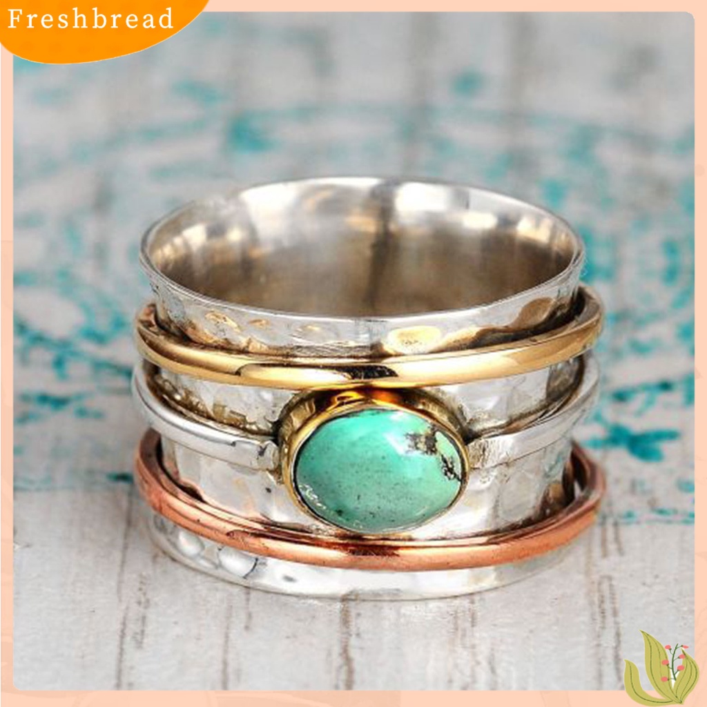 &lt; Freshbread &gt; Pria Cincin Bohemian Vintage Hias Turquoises Tiga Warna Jari Cincin Untuk Pacaran