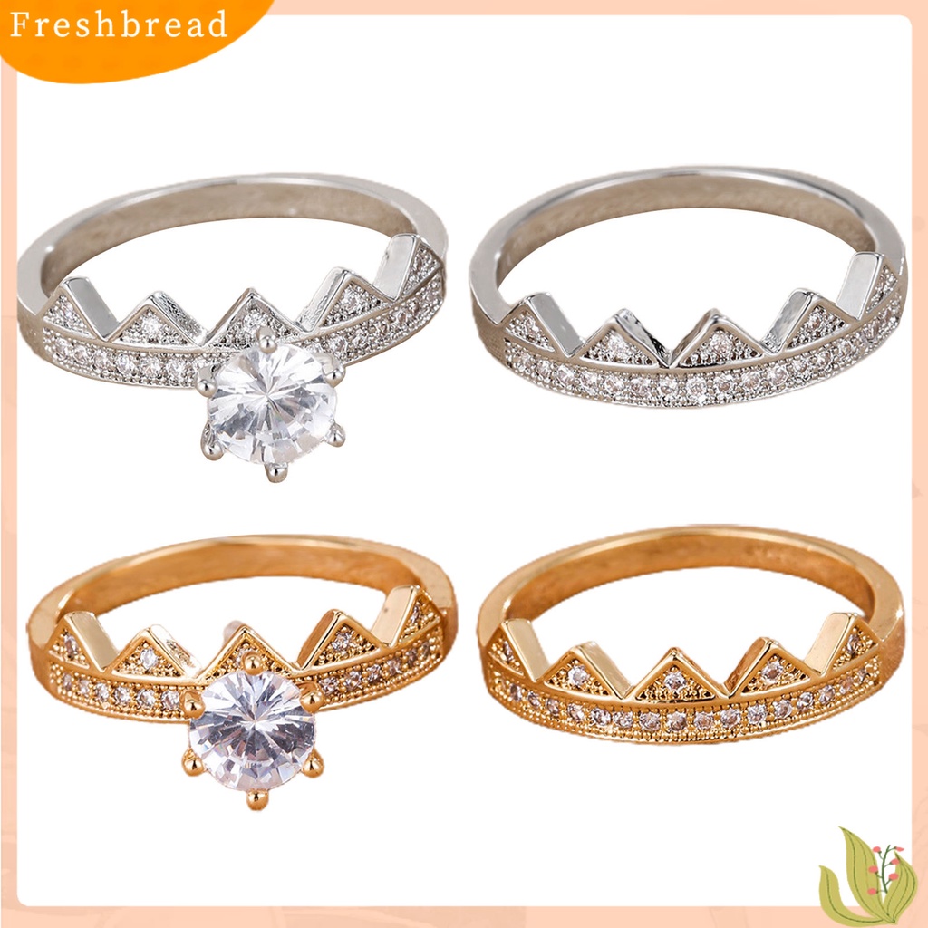 &lt; Freshbread &gt; 2Pcs/Set Wanita Cincin 2in1 Dilepas Mungil Hadiah Berlian Imitasi Bertatahkan Mahkota Pria Jari Cincin Perhiasan Fashion