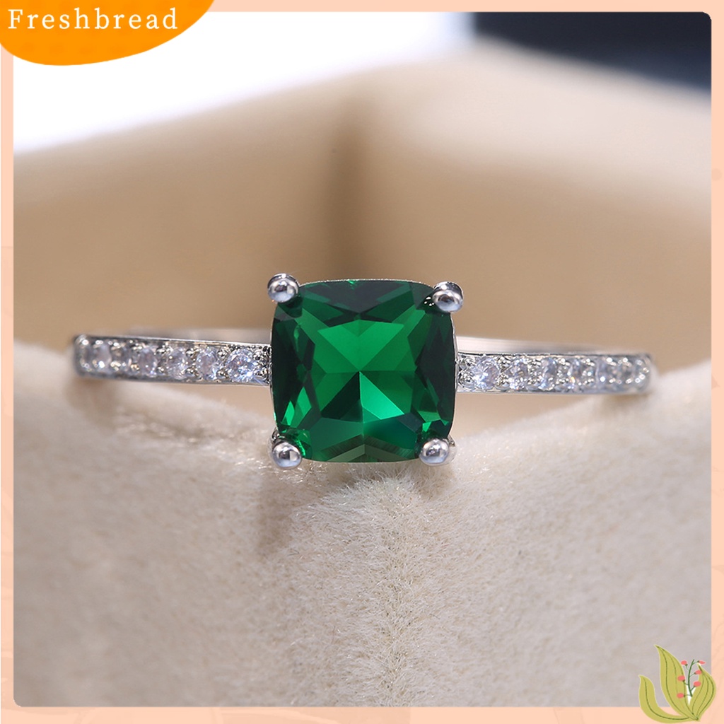 &lt; Freshbread &gt; Bertatahkan Berlian Imitasi Tipis Cincin Kawin Persegi Cubic Zirconia Wanita Cincin Perhiasan Aksesori