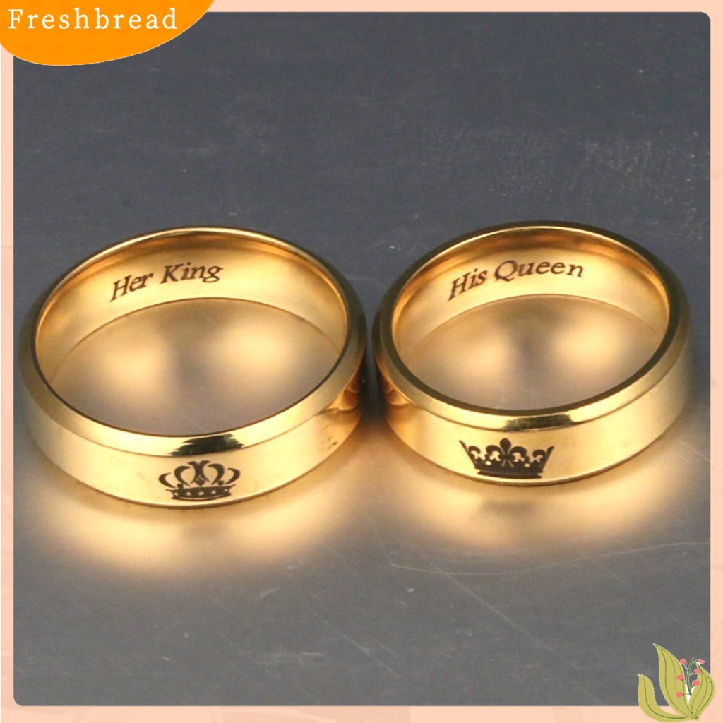 &lt; Freshbread &gt; Cincin Pasangan His Queen Her King Crown Titanium Steel Huruf Ukiran Kekasih Cincin Perhiasan Untuk Tunangan