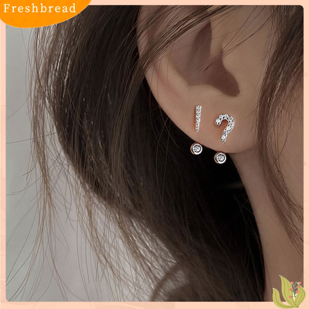 &lt; Freshbread &gt; 1pasang Anting Pejantan Tanda Seru Asimetris Wanita Tanda Tanya Kecil Ear Studs Perhiasan Hadiah