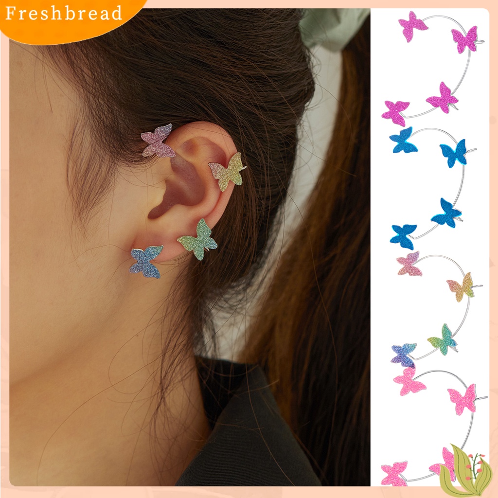 &lt; Freshbread &gt; 1pasang Anting Wanita Bentuk Kupu-Kupu Multi-Warna Aman Indah Women Clip Earrings Untuk Prom