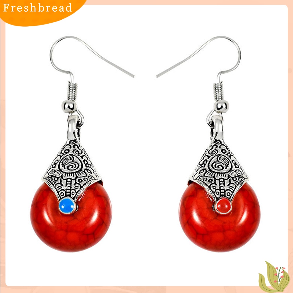 &lt; Freshbread &gt; Fashion Etnik Resin Batu Gaya Alloy Drop Hook Anting Wanita Perhiasan Hadiah