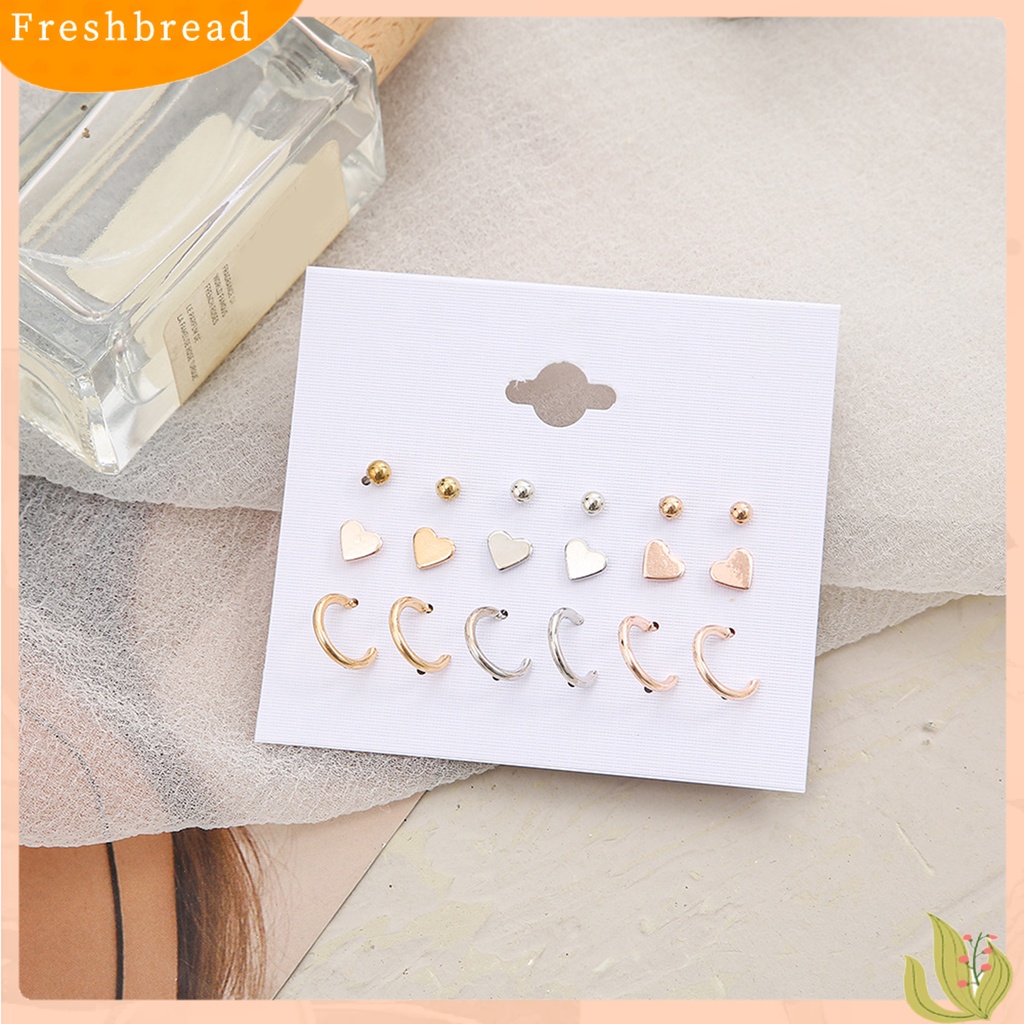 &lt; Freshbread &gt; 1set Anting Drop Warna Cerah Berkilau Efek Visual Tahan Korosi Bebas Alergi Hias Alloy Wanita All-Match Cinta Hati Gaya Women Earrings Set Untuk Anak Perempuan