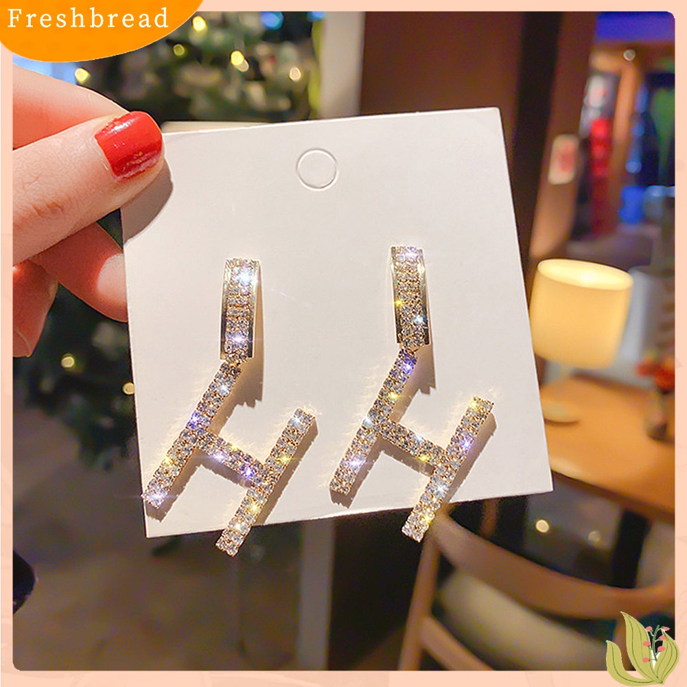 &lt; Freshbread &gt; Fashion Wanita Berlian Imitasi Huruf H R Menjuntai Ear Drop Earrings Pesta Perhiasan Hadiah