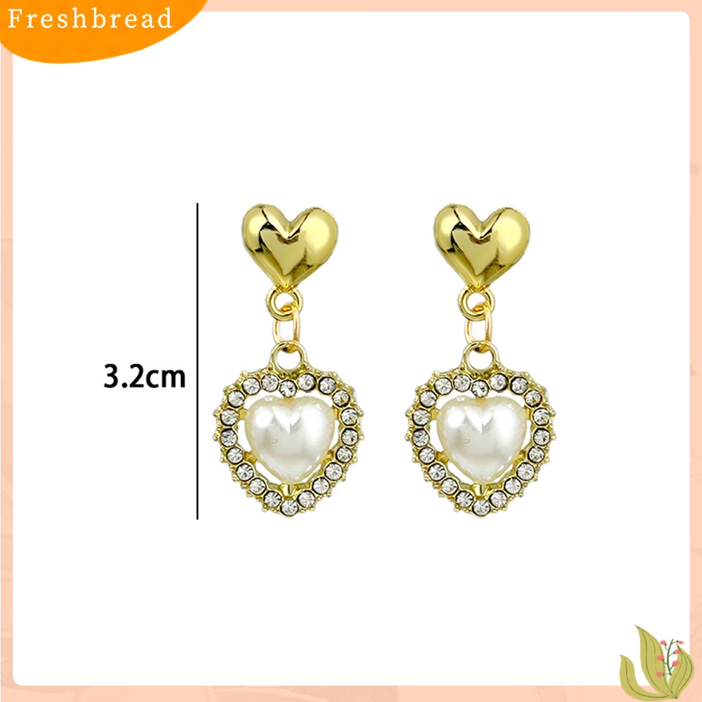 &lt; Freshbread &gt; 1pasang Anting Pejantan Hadiah Elegan Fashion Perhiasan Berlian Imitasi Mengkilap Cinta Hati Mutiara Imitasi Menjuntai Anting Untuk Hari Valentine