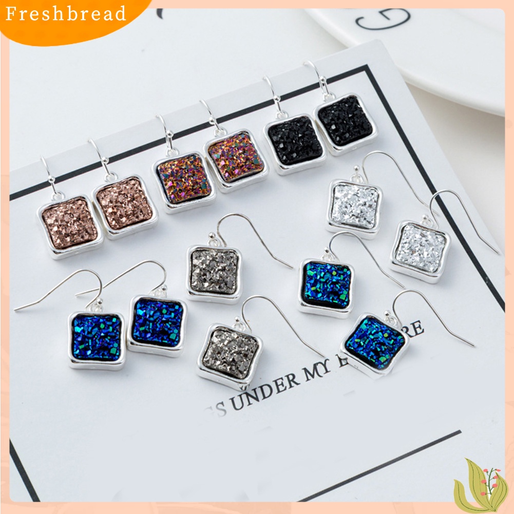 &lt; Freshbread &gt; Fashion Wanita Druzy Square Geometris Menjuntai Drop Hook Anting Perhiasan Hadiah