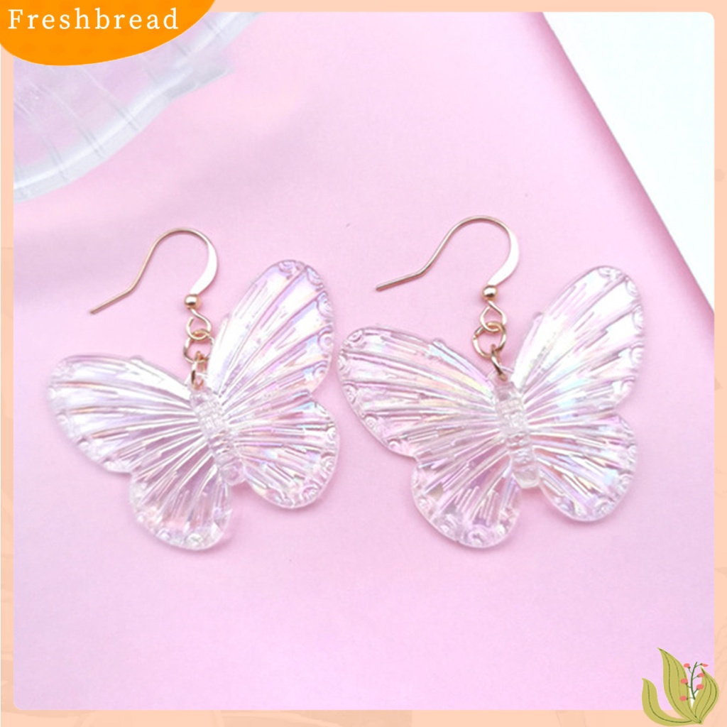 &lt; Freshbread &gt; 1pasang Tindik Warna Gradien Gadis Anting Akrilik Transparan Kupu-Kupu Drop Hook Earrings Perhiasan Aksesoris