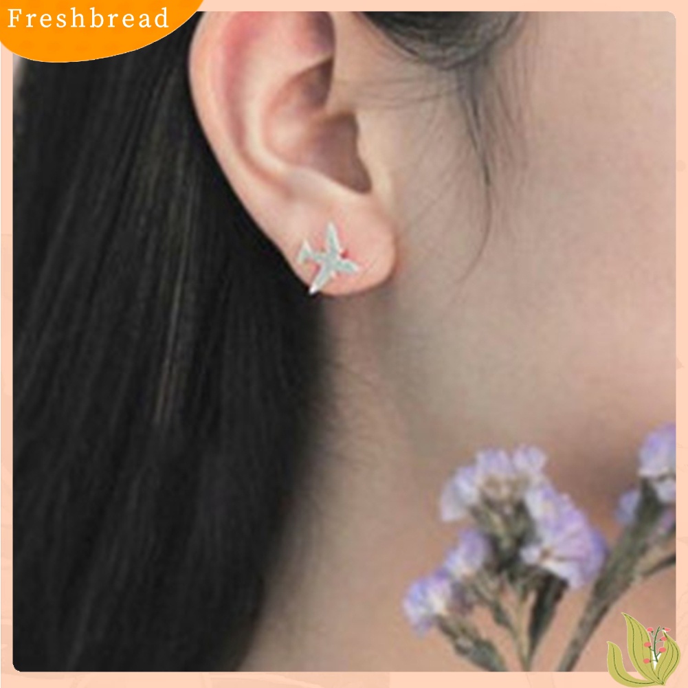 &lt; Freshbread &gt; Unik Wanita Pesawat Ear Studs Gadis Perak Disepuh Pesawat Anting Hadiah