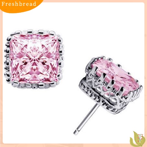 &lt; Freshbread &gt; Wanita Pernikahan Pesta Cocktail Mahkota Persegi Berongga Cubic Zirconia Anting Perhiasan