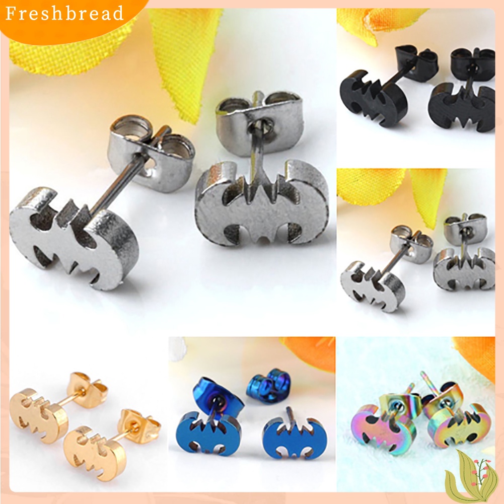 &lt; Freshbread &gt; Pria Wanita Punk Kelelawar Stainless Steel Srew Kembali Telinga Stud Earrings Perhiasan Telinga