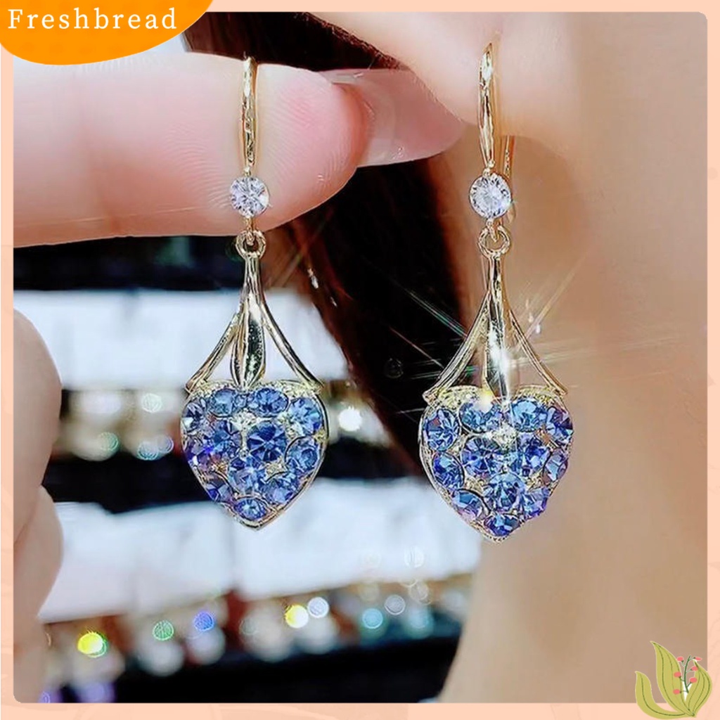 &lt; Freshbread &gt; 1pasang Menjuntai Anting Temperamen Panjang Mengkilap Penuh Berlian Imitasi Berkilau Hias Hadiah Wanita Jantung Drop Anting-Anting Trendi Perhiasan Aksesori Busana