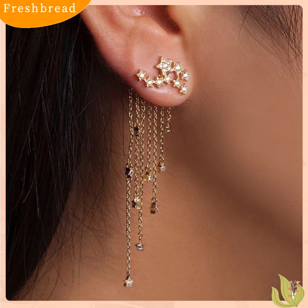 &lt; Freshbread &gt; Fashion Bintang Rumbai Menjuntai Telinga Jaket Wanita Perhiasan Cocktail Banquet Earrings