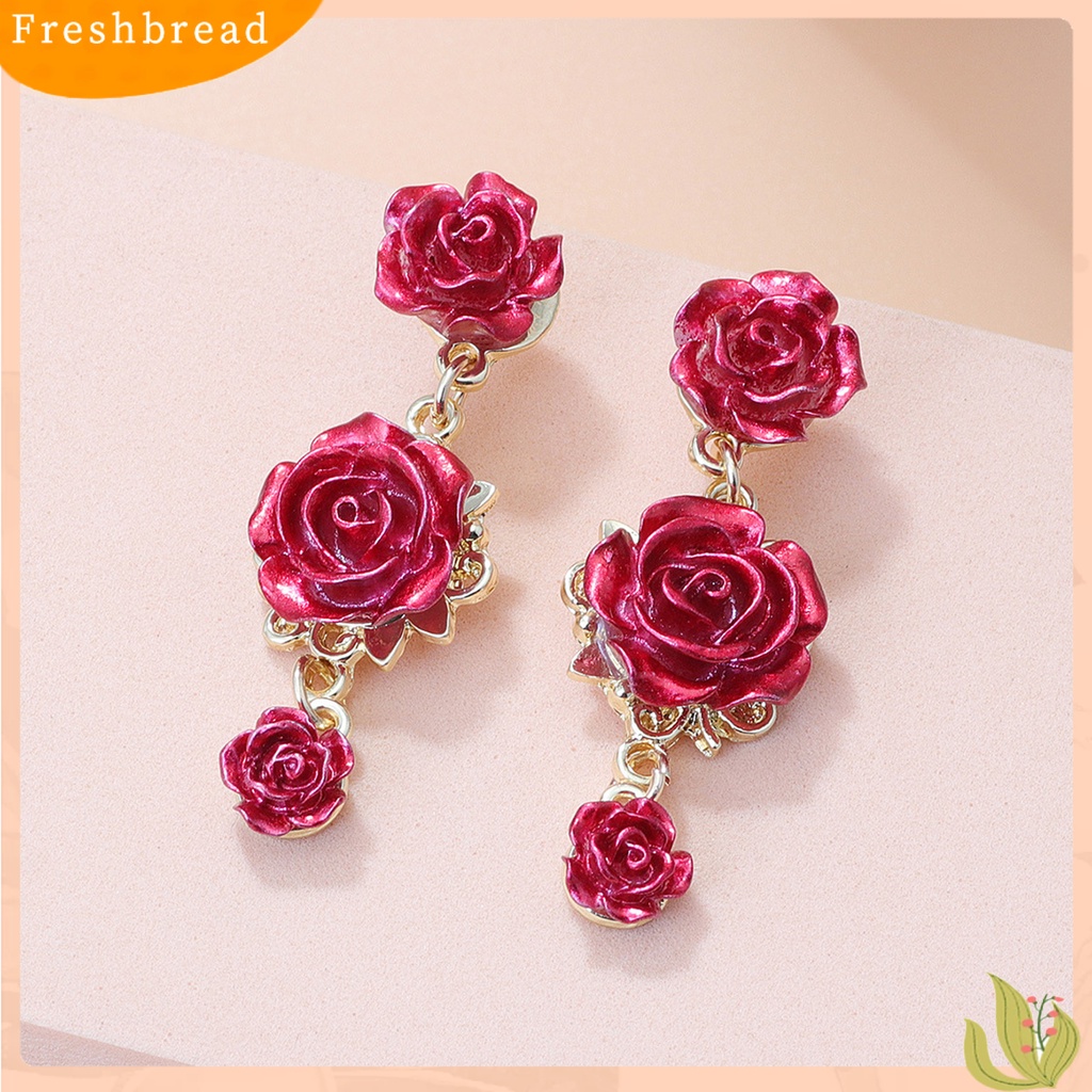 &lt; Freshbread &gt; 1pasang Retro Ear Stud Berlian Imitasi Alloy Rose Design Drop Earrings Aksesoris Telinga