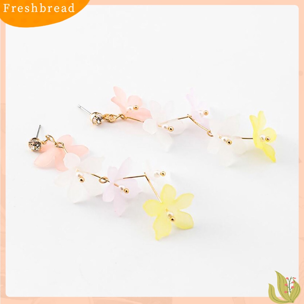 < Freshbread > 1pasang Mutiara Imitasi Dekorasi Stud Earrings Berlian Imitasi Pengerjaan Halus Akrilik Bunga Rumbai Kait Anting Perhiasan Hadiah