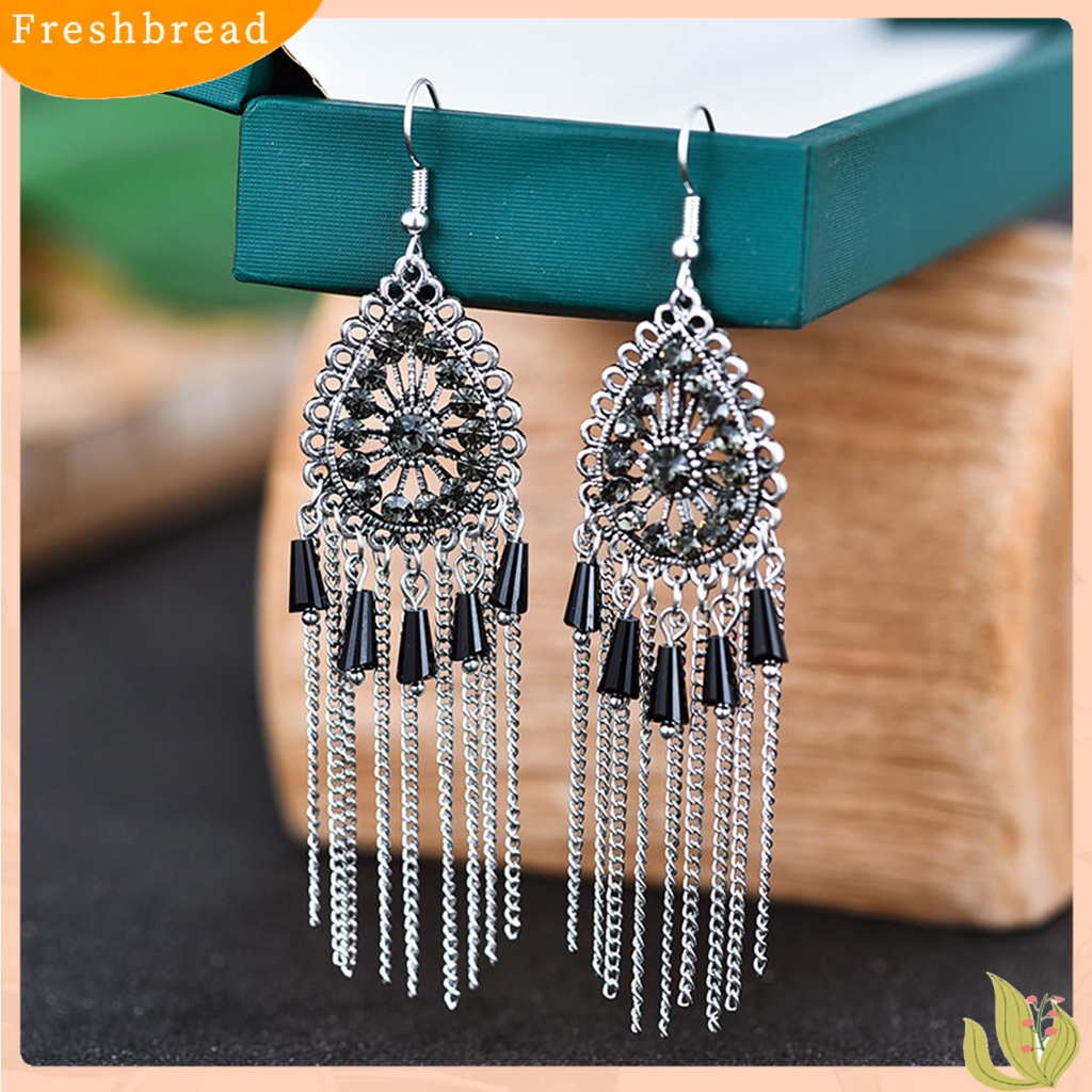 &lt; Freshbread &gt; 1pasang Anting Wanita Bentuk Tetesan Air Rumbai Berlian Imitasi Vintage Drop Earrings Untuk Pakaian Sehari-Hari