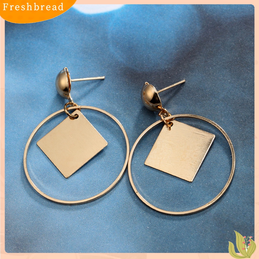 &lt; Freshbread &gt; Fashion Cincin Persegi Menjuntai Ear Stud Earrings Wanita Gadis Pesta Perjamuan Perhiasan