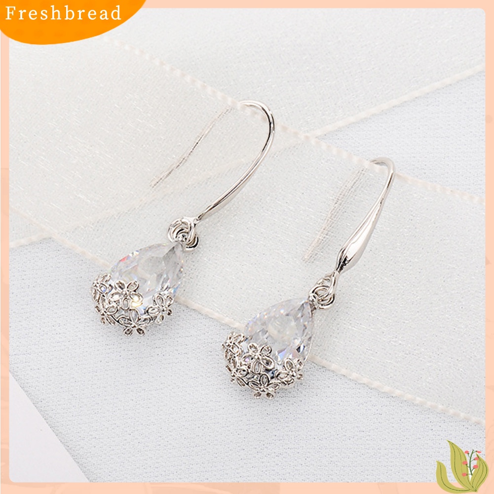 &lt; Freshbread &gt; Vintage Lady Metal Floral Water Drop Cubic Zirconia Hias Kait Anting Perhiasan