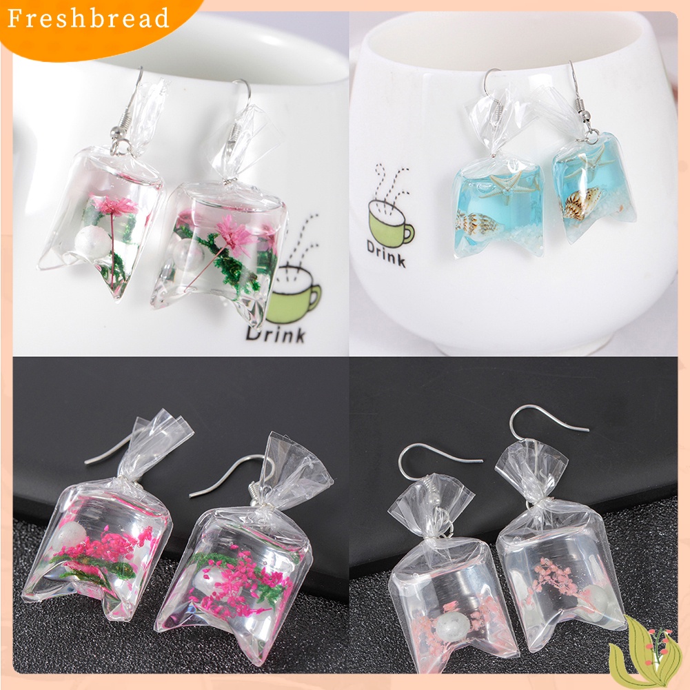 &lt; Freshbread &gt; Lovely Resin Transparan Pack Bintang Laut Bunga Kering Gadis Ear Hook Earrings Decor