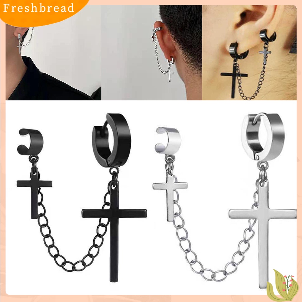 &lt; Freshbread &gt; 1Pc Punk Hip Hop Rantai Logam Telinga Manset Kreatif Salib Rumbai Pria Anting Perhiasan Aksesoris