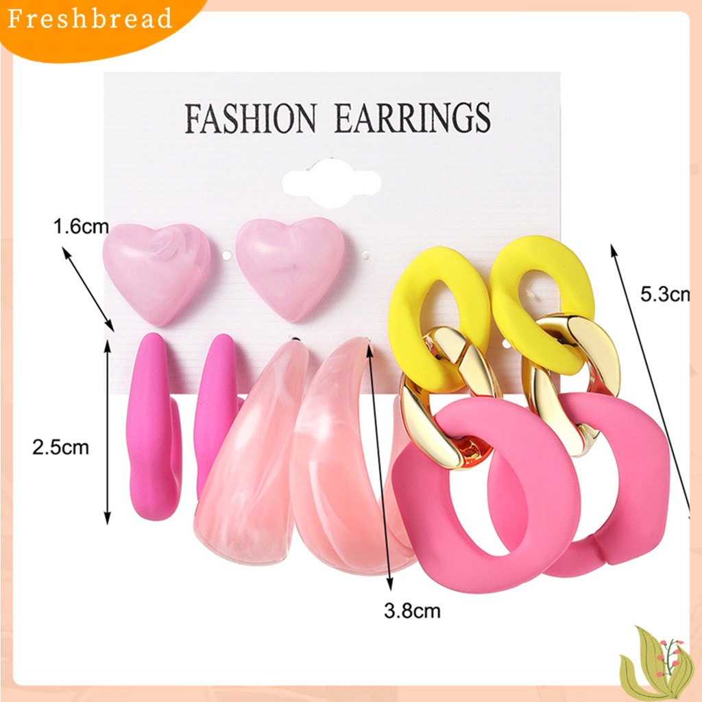 &lt; Freshbread &gt; 4/6pasang Anting Pejantan Geometris Tahan Luntur Permukaan Halus Manis Akrilik Jantung Kreatif Permen Warna Menjuntai Anting-Anting Perhiasan Aksesoris