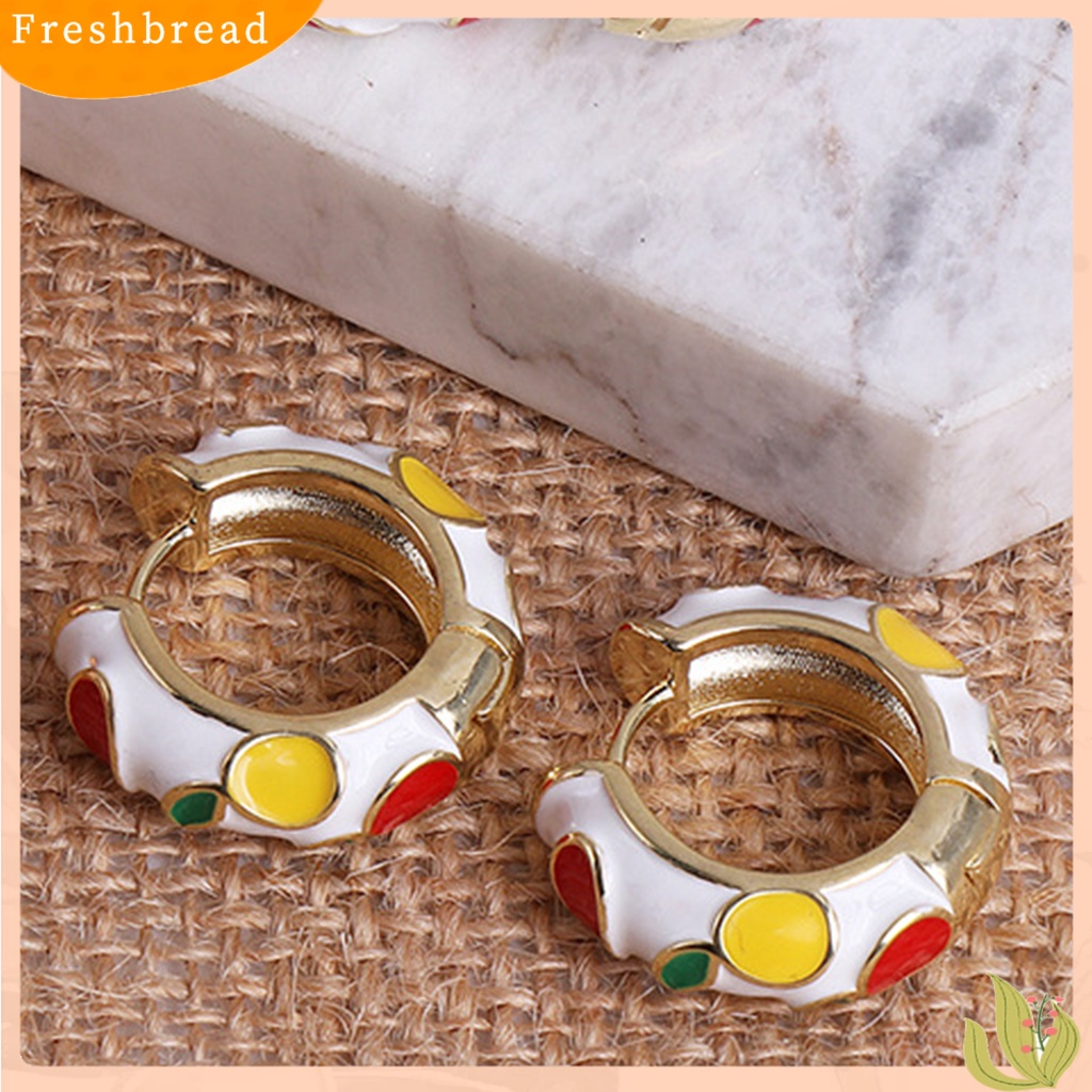 &lt; Freshbread &gt; 1pasang Anting Hoop Wanita Bulat Gaya Bohemia Etnik Anting Wanita Warna-Warni Untuk Hadiah