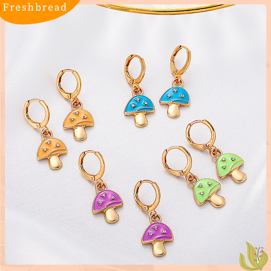 &lt; Freshbread &gt; 1pasang Anting Drop Berlian Imitasi Bentuk Jamur Alloy Piercing Warna Cerah Klip Anting Perhiasan Aksesori