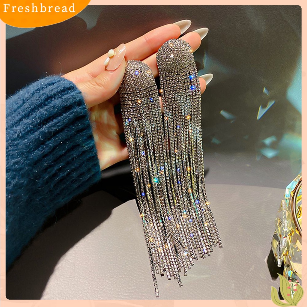 &lt; Freshbread &gt; 1pasang Drop Earrings Shiny Panjang Rumbai Penuh Berlian Imitasi Temperamen Berkilau Berdandan Hadiah Wanita Menjuntai Anting Pesona Perhiasan Aksesori Busana