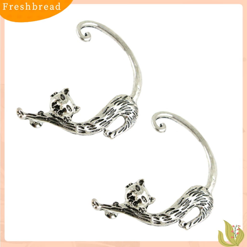 &lt; Freshbread &gt; 1pasang Wanita Vintage Punk Gothic Seksi Kucing Pesona Pucat Telinga Cuff Stud Earrings