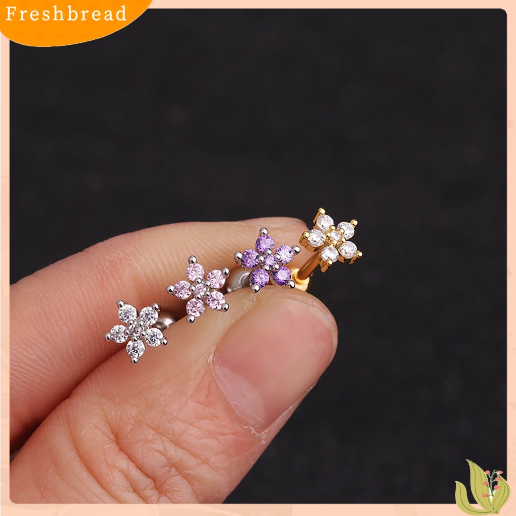 &lt; Freshbread &gt; 1Pc Indah Tindik Stainless Steel Tongkat Telinga Tulang Stud Cubic Zirconia Bunga Kecil Stud Earring Perhiasan Aksesori