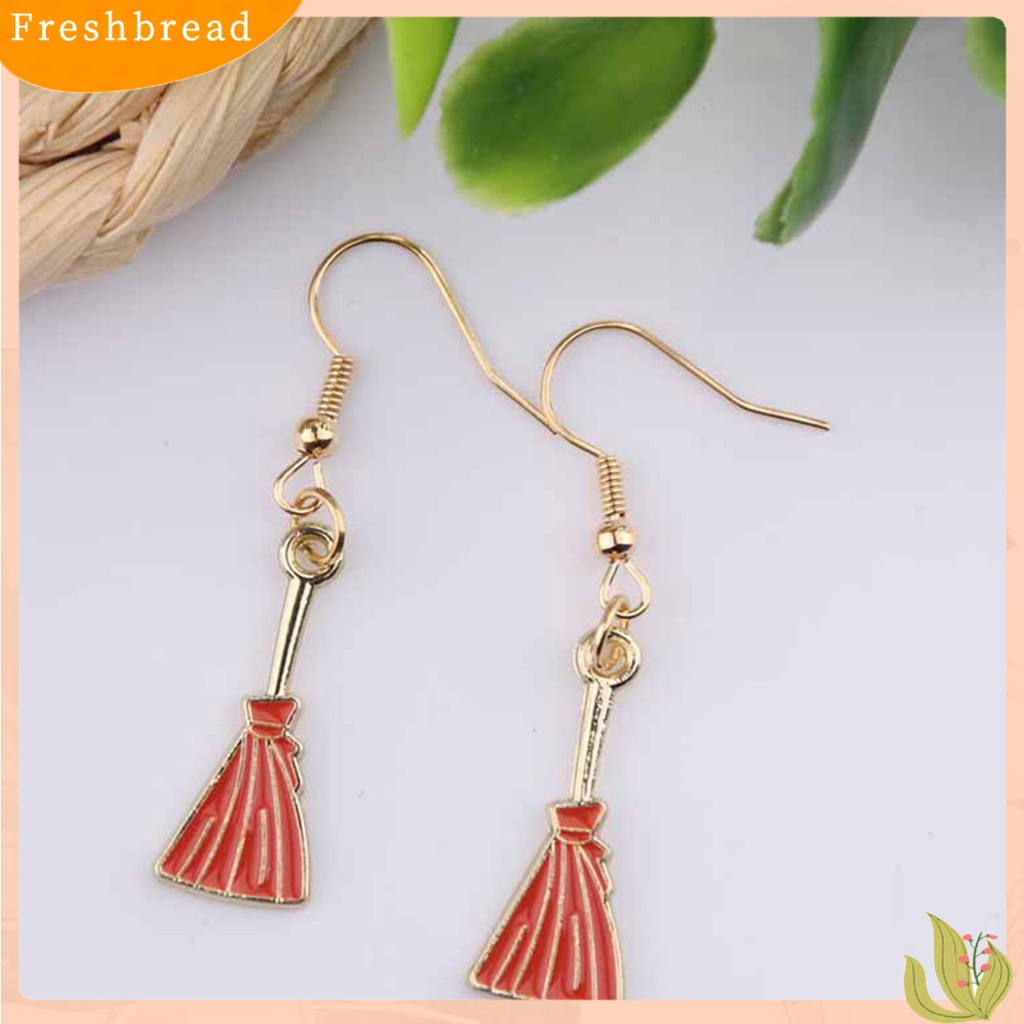 &lt; Freshbread &gt; 1pasang Hantu Lucu Halloween Anting Paduan Topi Labu Sapu Drop Hook Anting Perhiasan Pesta