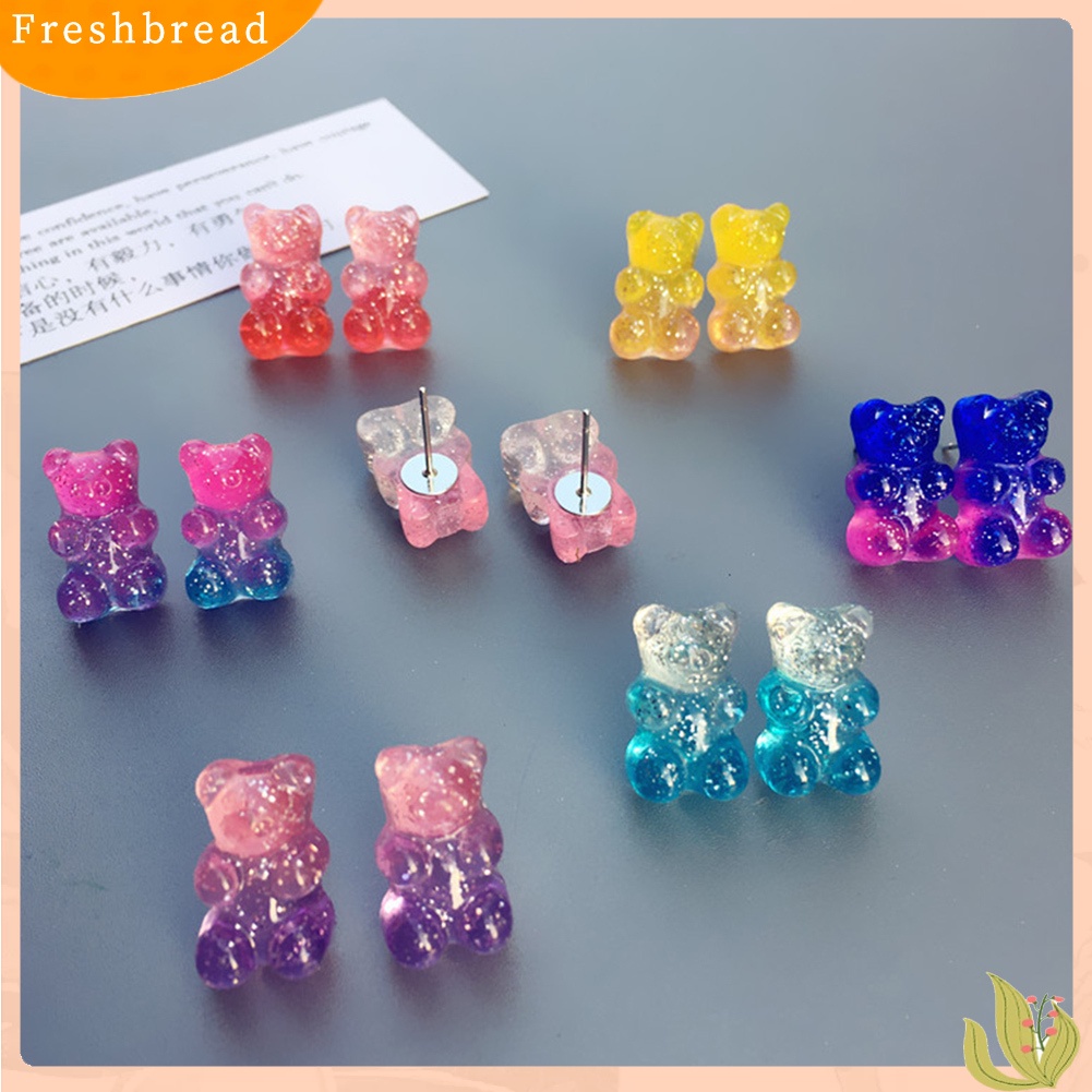 &lt; Freshbread &gt; Fashion Wanita Permen Warna Kartun Gummy Bear Ear Stud Earrings Perhiasan Hadiah