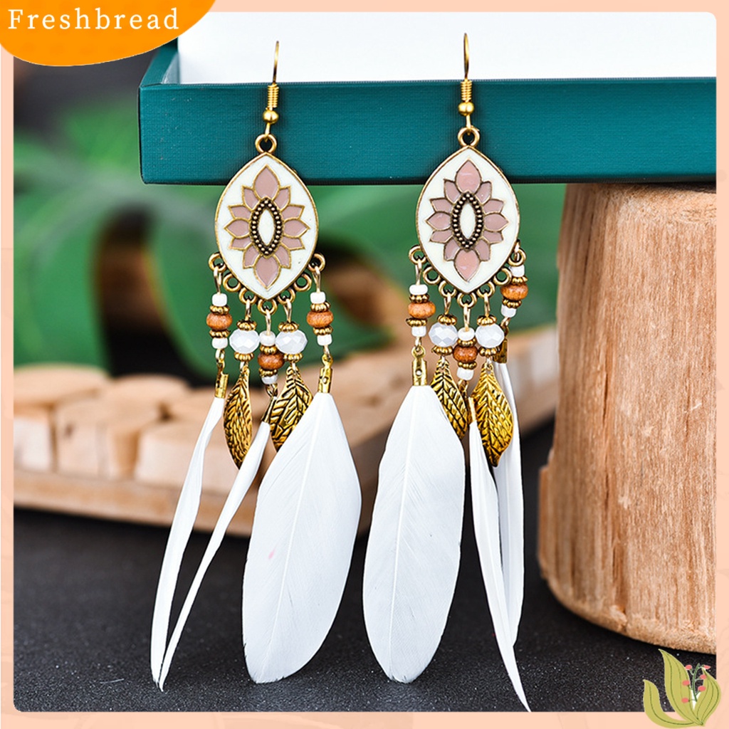 &lt; Freshbread &gt; 1pasang Anting Lady Bulu Sintetis Bohemia Kreatif Jumbai Anting Menjuntai Untuk Pakaian Sehari-Hari