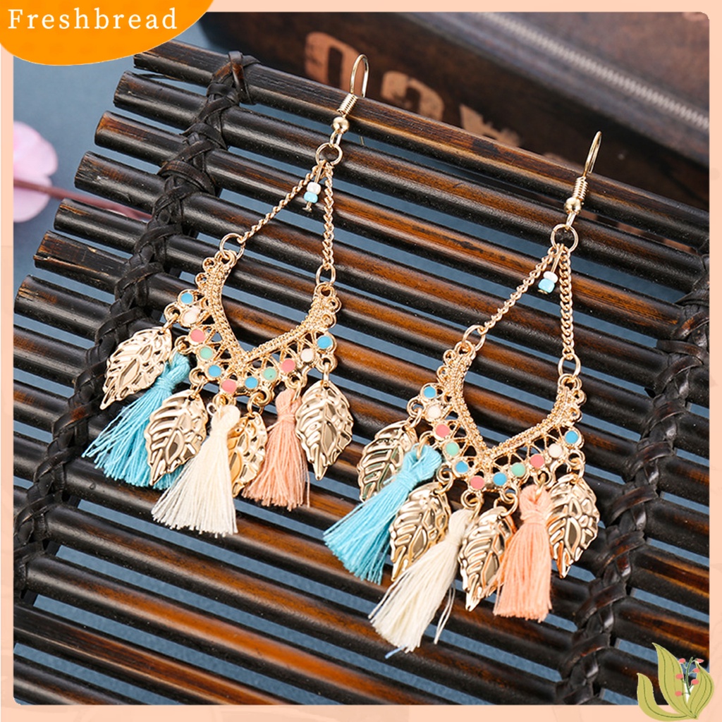 &lt; Freshbread &gt; 1pasang Anting Kait Daun Jumbai Perhiasan Vintage Anting Drop Tahan Lama Untuk Pakaian Sehari-Hari