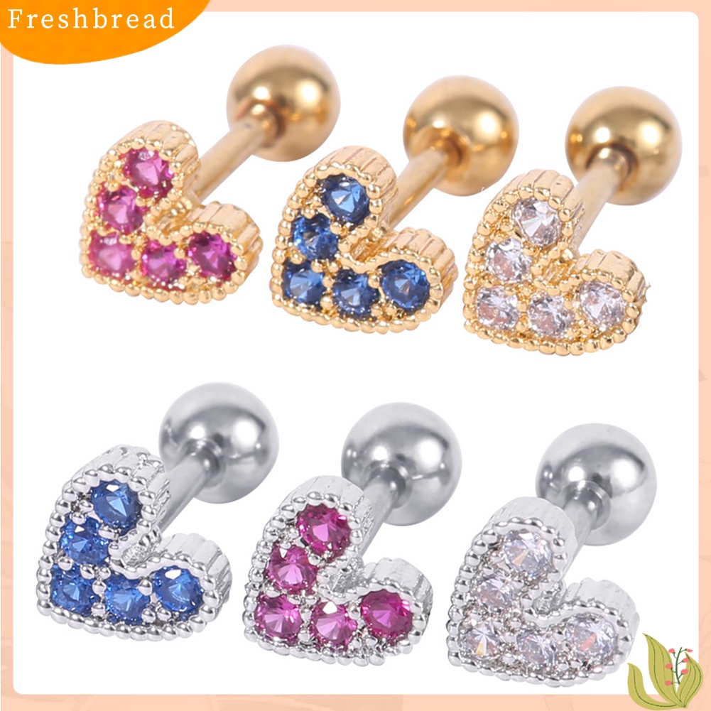 &lt; Freshbread &gt; 1Pc Wanita Berlian Imitasi Hias Jantung Telinga Stud Anting Tindik Tulang Rawan Perhiasan