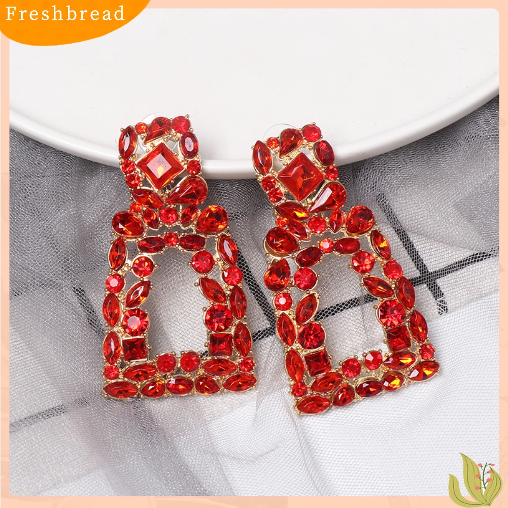 &lt; Freshbread &gt; Wanita Berlian Imitasi Berongga Keluar Geometris Menjuntai Ear Stud Earrings Perhiasan Hadiah