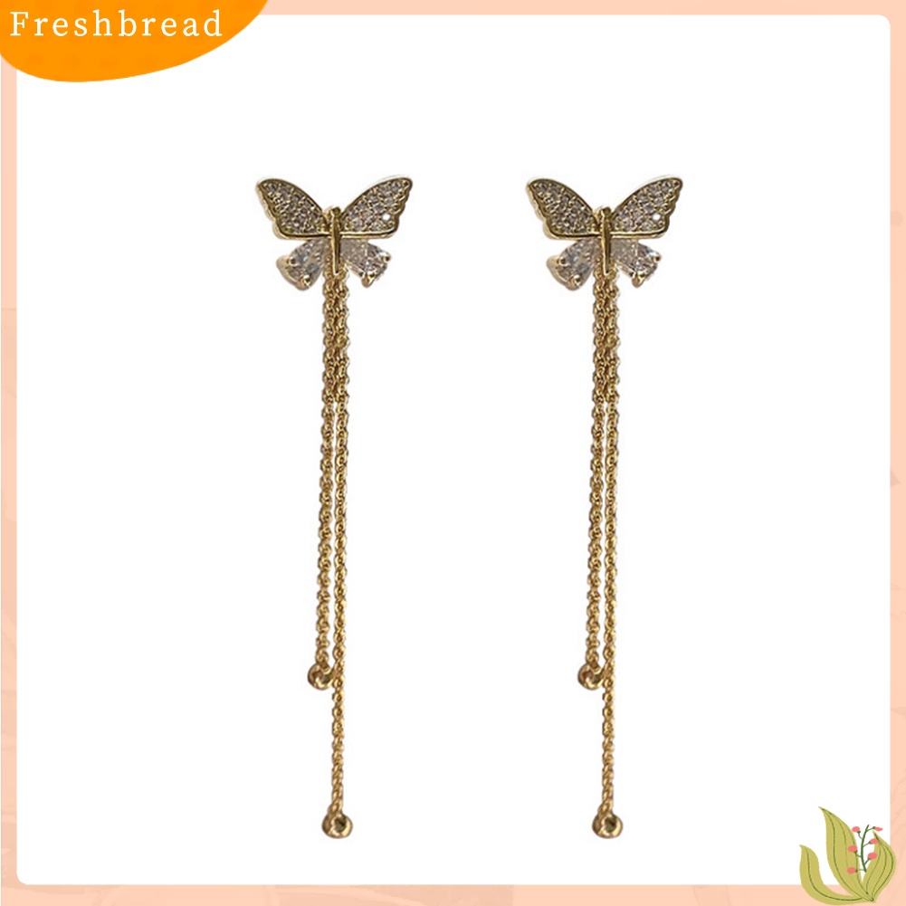 &lt; Freshbread &gt; Wanita Logam Manis Kupu-Kupu Rumbai Panjang Musim Panas Sederhana Stud Earrings Perhiasan Hadiah