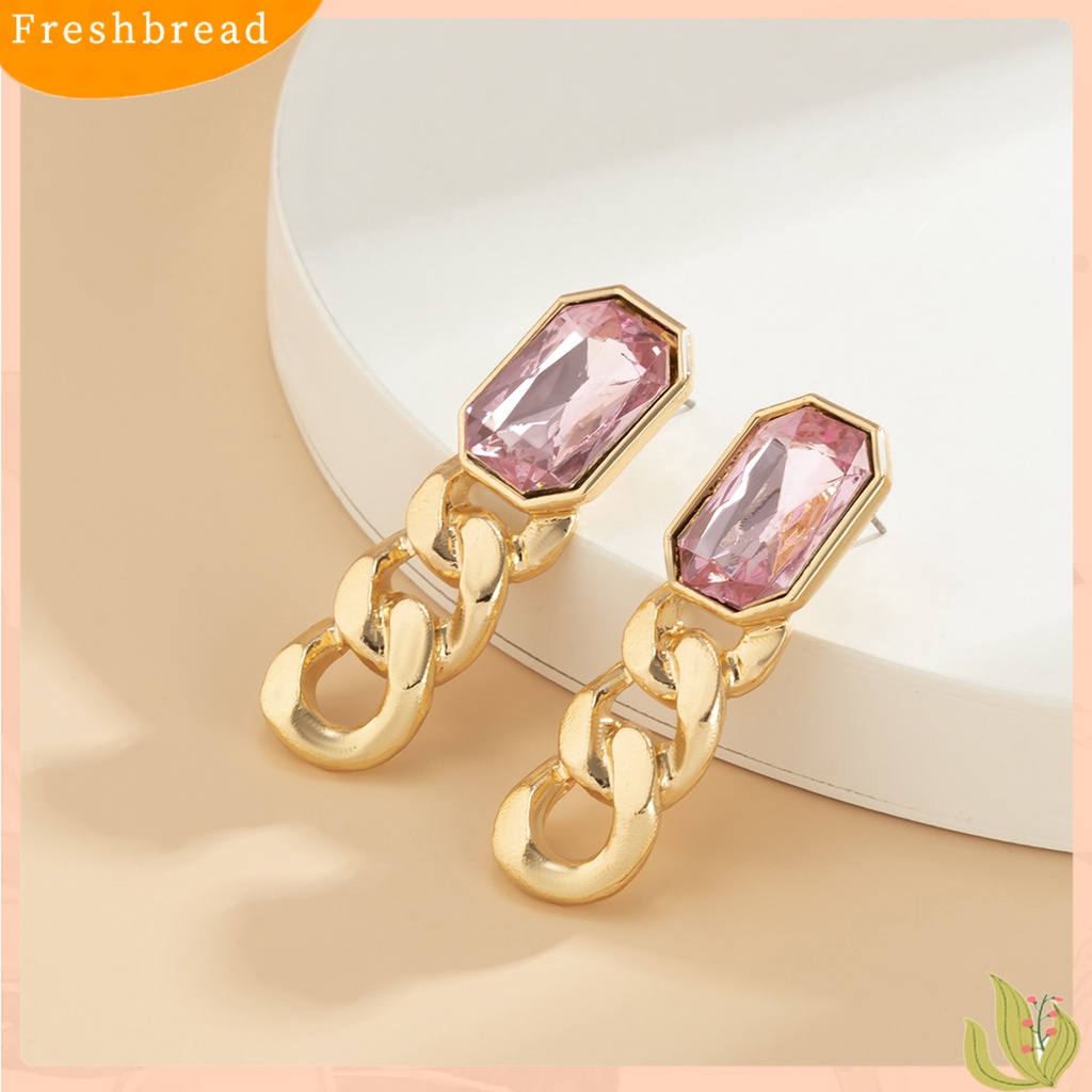 &lt; Freshbread &gt; 1pasang Anting Menjuntai Retro Rantai Rumbai Bentuk Persegi Anting Hollow Batu Permata Imitasi Untuk Pesta