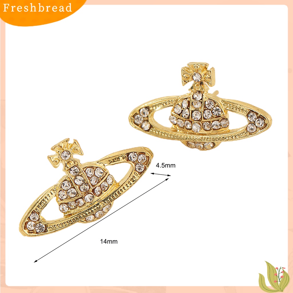 < Freshbread > 2Pcs Wanita Ear Studs Planet Berlian Imitasi Perhiasan Semua Cocok Anting Tusuk Saturnus Untuk Pesta