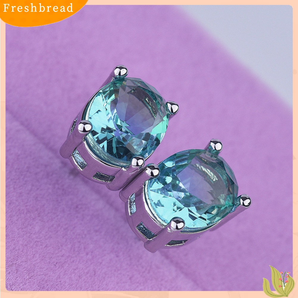 &lt; Freshbread &gt; Fashion Wanita Oval Potong Batu Permata Imitasi Hias Telinga Stud Anting Pesta Perhiasan Hadiah