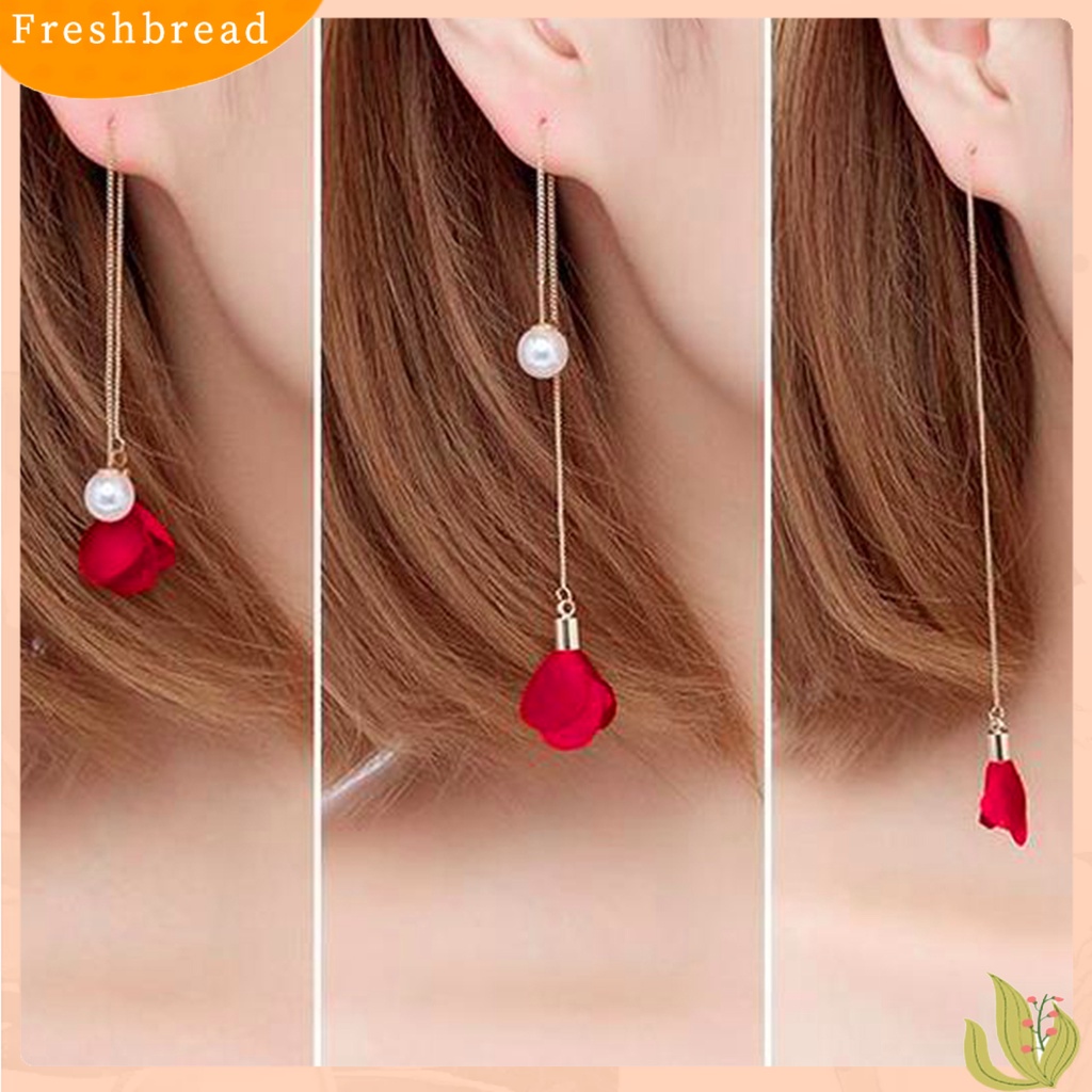 &lt; Freshbread &gt; Anting Elegan Bunga Rumbai Wanita Mutiara Imitasi Anting Linear Telinga Panjang Untuk Pacaran