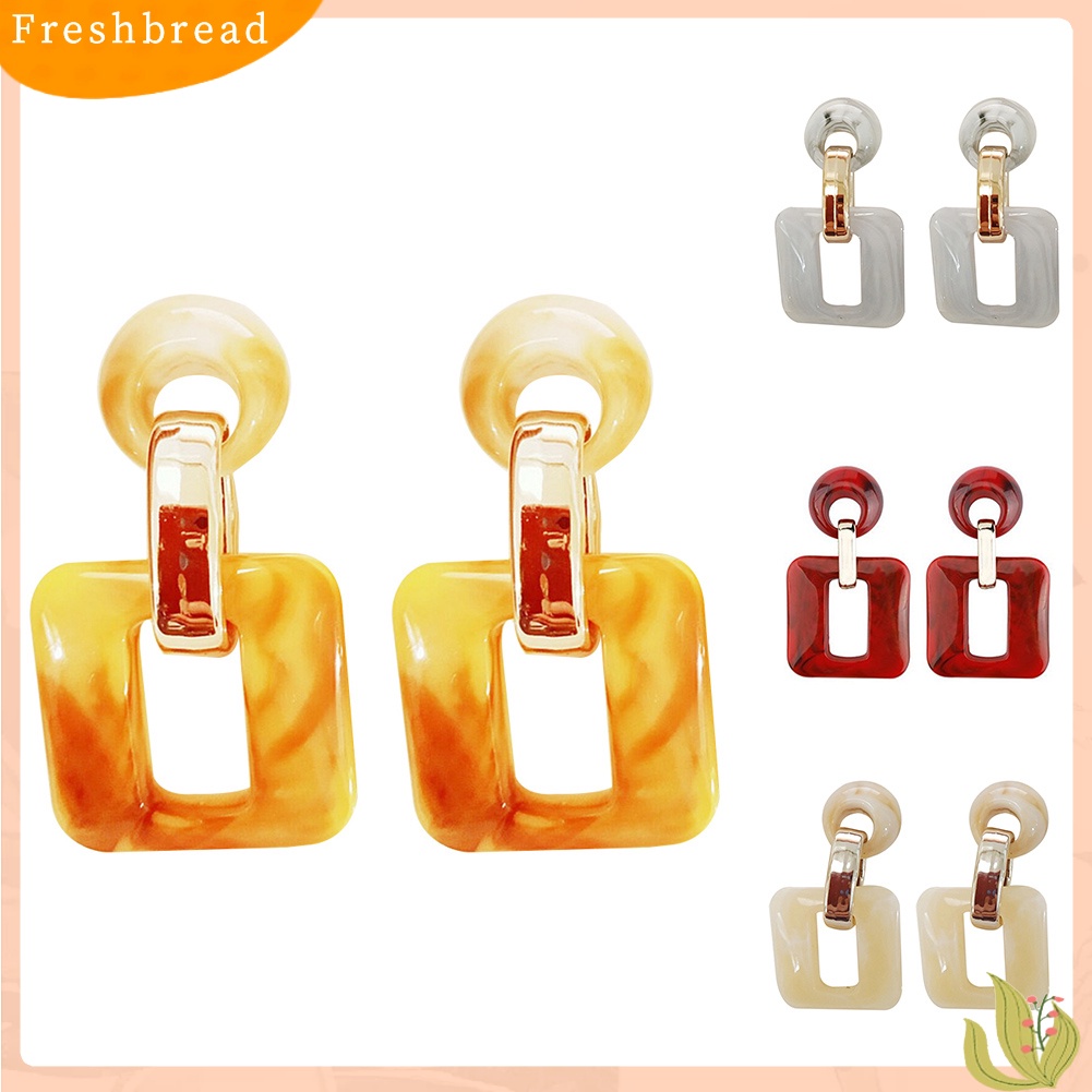 &lt; Freshbread &gt; Boho Wanita Bulat Kotak Berongga Geometris Menjuntai Telinga Stud Anting Perhiasan Hadiah