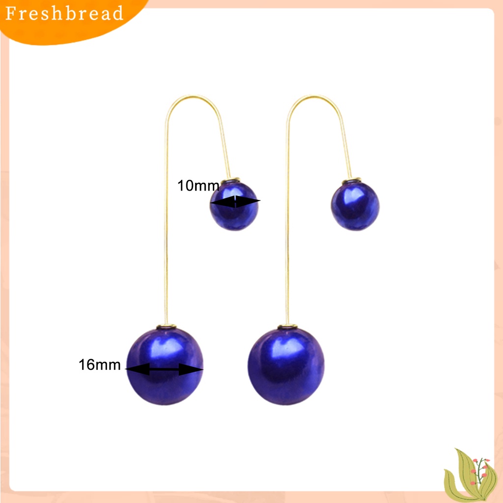 < Freshbread > Anting Bentuk U Dua Sisi Mutiara Imitasi Lapis Emas Perhiasan Telinga Menjuntai Untuk Wanita