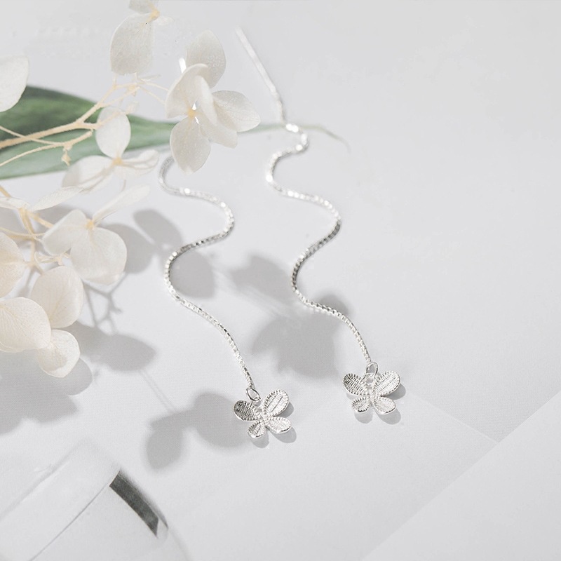 Goldkingdom Aksesoris Perhiasan Fashion Ready Stock Benang Telingawanita Panjang Berlapis Perak Fringe Temperamen Bunga Kupu-Kupu Anting Korea Perhiasan Earrings