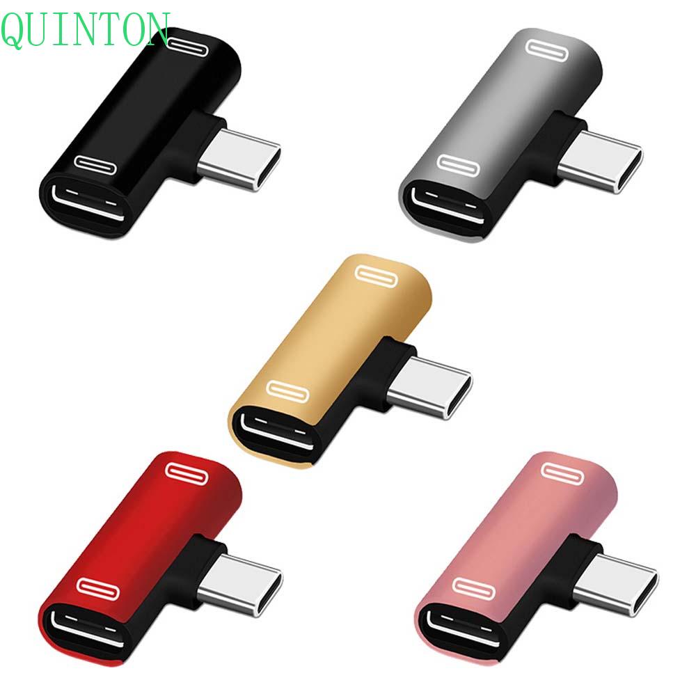 QUINTON Earphone Type-C Adapter Male To Female Headphone Converter Charger Adapter 2 in 1 Splitter Dual Type C Type C Charger Audio Cable/Multicolor