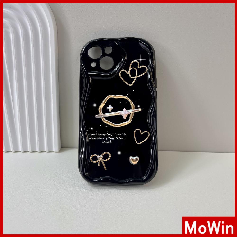 For iPhone 14 Pro Max iPhone Case 3D Curved Edge Wave Glossy Black TPU Airbag Shockproof Camera Cover love Planet Compatible with iPhone 13 Pro max 12 Pro Max 11 xr xs max 7Plus