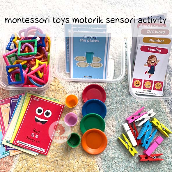 Zoetoys Montessori Toys Motorik Sensori Activity | Belajar Mencocokkan Warna Bentuk Meronce Warna